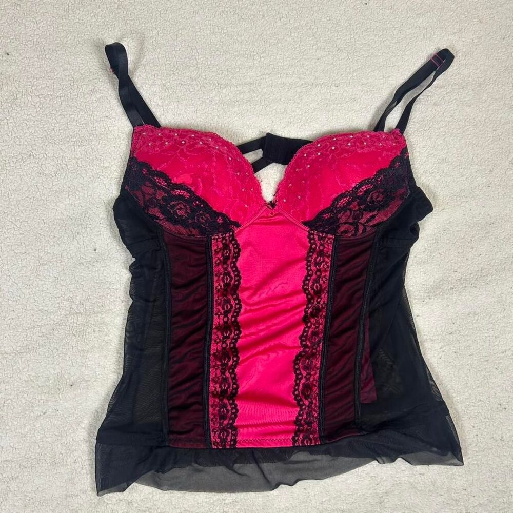 Black Fuschia Pink and Black Rhinestone Bustier